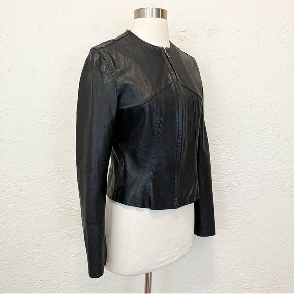 Vintage Gap Small Moto Jacket 100% Genuine Leather Black S Y2K - Picture 3 of 14